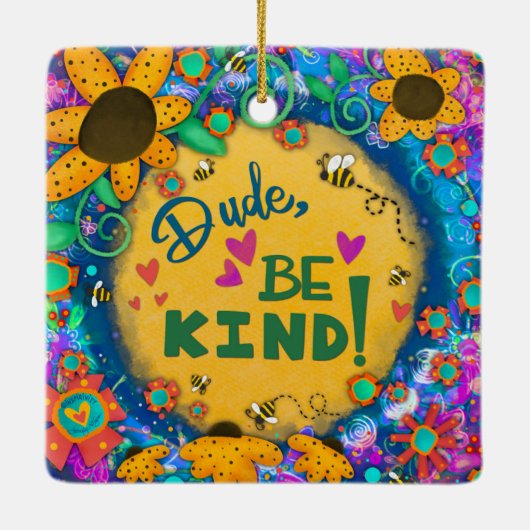 Floral Inspiring Dude Be Kind Quote Inspirivity Keramisch Ornament (Achterkant)