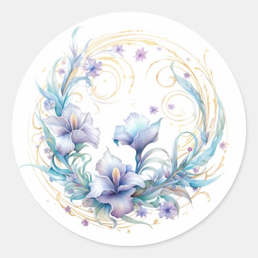 Floral Iris Ronde Sticker (Voorkant)