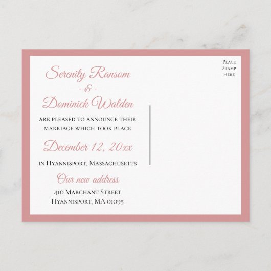 Floral is net getrouwd met roze pioen elegante bru aankondigingskaart (Achterkant)