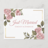 Floral is net getrouwd met roze pioen elegante bru aankondigingskaart (Voorkant)