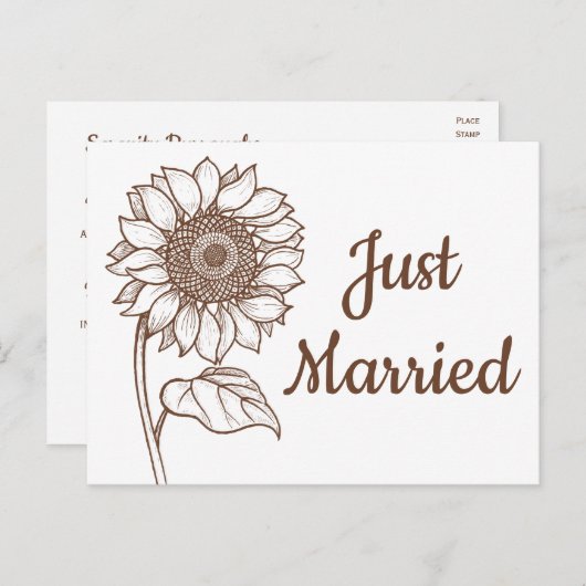 Floral is net getrouwd met Sunflower Brown Aankondigingskaart (Voorkant / Achterkant)