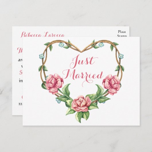 Floral is net getrouwd met Waterverf Pink Rose Wed Aankondigingskaart (Voorkant / Achterkant)