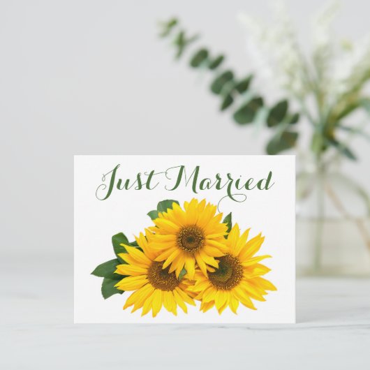 Floral is net getrouwd met zonnebloem geel groen h aankondigingskaart (Staand voorkant)