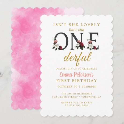 Floral is ze niet lieflijk nederig, 1e verjaardag kaart (Voorkant / Achterkant)