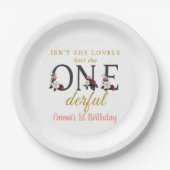 Floral is ze niet lieflijk nederig, 1e verjaardag papieren bordje (Voorkant)