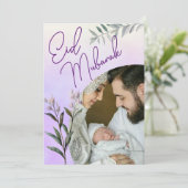 Floral Islamic Eid Mubarak Foto van de moderne Wat Feestdagenkaart (Staand voorkant)