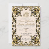 Floral Islamitisch Beige en gouden bruiloft Kaart (Voorkant)