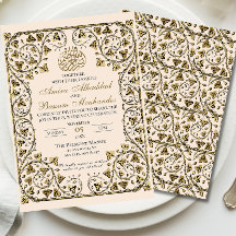 Floral Islamitisch Beige en gouden bruiloft