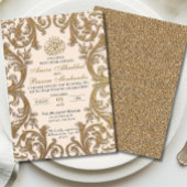  Floral Islamitisch Beige en gouden bruiloft Kaart