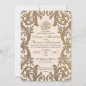  Floral Islamitisch Beige en gouden bruiloft Kaart (Voorkant)