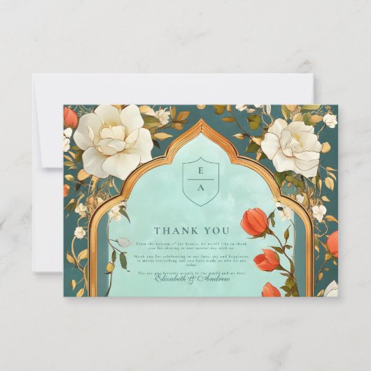 Floral islamitische bruiloft bedankkaart (Voorkant)