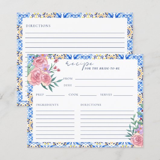 Floral Italiaans Blauw Tegel Vrijgezellenfeest Rec (Voorkant / Achterkant)