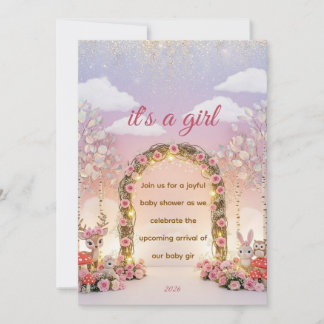 Floral "It's a Girl" Baby Shower Invitation Kaart