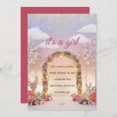 Floral "It's a Girl" Baby Shower Invitation Kaart (Voorkant / Achterkant)