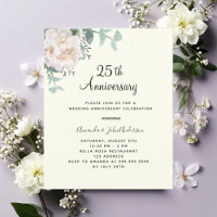 Floral ivoor 25ste huwelijksverjaardag uitnodiging