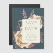Floral Ivoor Roos Gold Blauwgroen Save the Date Magnetische Uitnodiging (Voorkant / Achterkant)