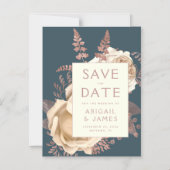 Floral Ivoor Roos Gold Blauwgroen Save the Date Magnetische Uitnodiging (Voorkant)