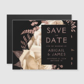 Floral Ivoor Roos Gold Dark Magnetic Save the Date (Voorkant / Achterkant)
