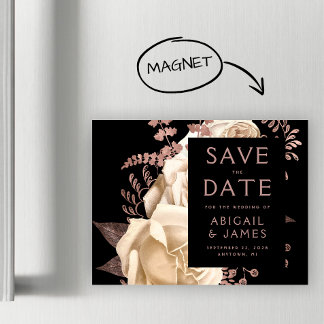 Floral Ivoor Roos Gold Dark Magnetic Save the Date