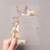 Floral Ivoor Roos Gold Wedding Acryl Uitnodigingen (Insitu (Draagbaar))