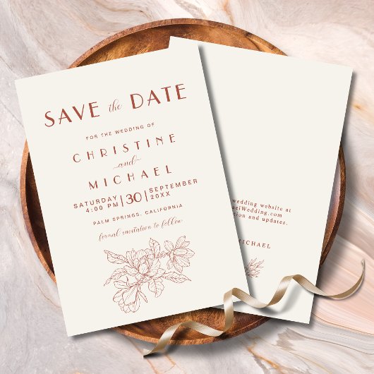 Floral Ivoor Terracotta Elegante bruiloft Save The Date