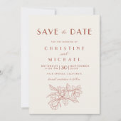 Floral Ivoor Terracotta Elegante bruiloft Save The Date (Voorkant)