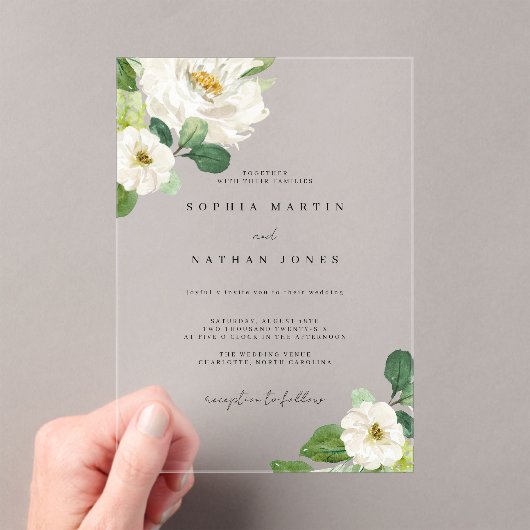 Floral Ivoor Waterverf Greenery Wedding Acryl Uitnodigingen (Insitu (Draagbaar))