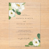 Floral Ivoor Waterverf Greenery Wedding Acryl Uitnodigingen (Voorkant)