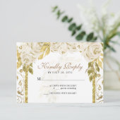 Floral Ivoor White Gold Arch Quinceañera RSVP Kaartje (Staand voorkant)