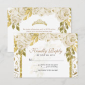 Floral Ivoor White Gold Arch Quinceañera RSVP Kaartje (Voorkant / Achterkant)