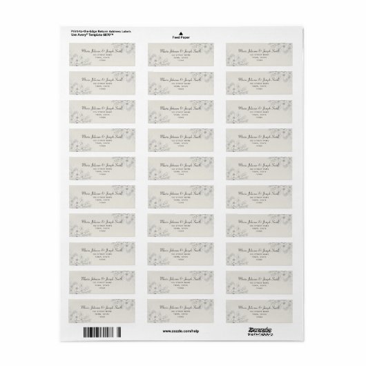 Floral Ivoor Zilver Bruidsadres Label (Full Sheet)