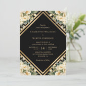 Floral Ivoor Zwart Goud Confetti Geometrische brui Kaart (Staand voorkant)