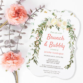 Floral Ivory Coral Brunch en Bubble Vrijgezellenfe Kaart