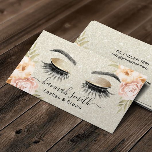 Floral Ivory Glitter Lashes en Brows Salon Visitekaartje