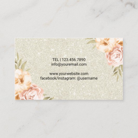 Floral Ivory Glitter Lashes en Brows Salon Visitekaartje (Achterkant)