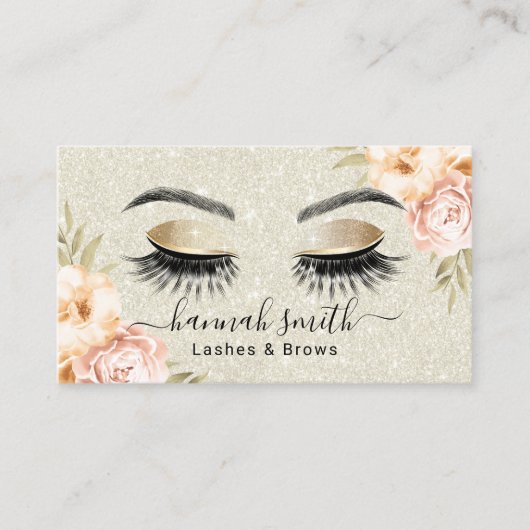  Floral Ivory Glitter Lashes en Brows Salon Visitekaartje (Voorkant)