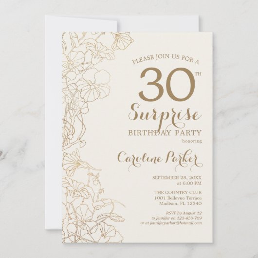 Floral Ivory Gold Surprise 30e verjaardag Kaart (Voorkant)