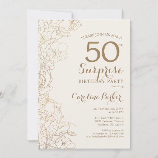 Floral Ivory Gold Surprise 50e verjaardag Kaart (Voorkant)