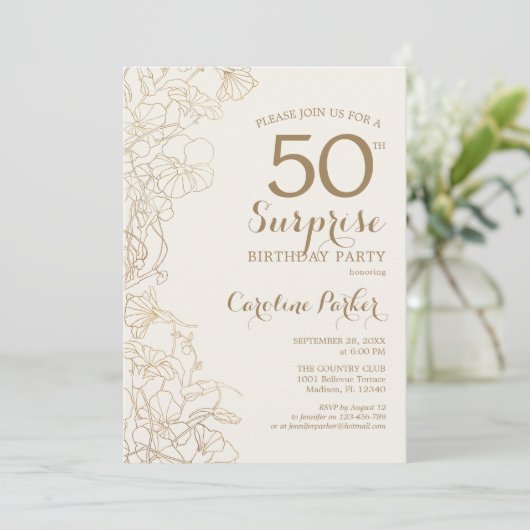 Floral Ivory Gold Surprise 50e verjaardag Kaart (Staand voorkant)