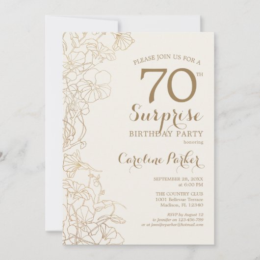 Floral Ivory Gold Surprise 70e verjaardag Kaart (Voorkant)