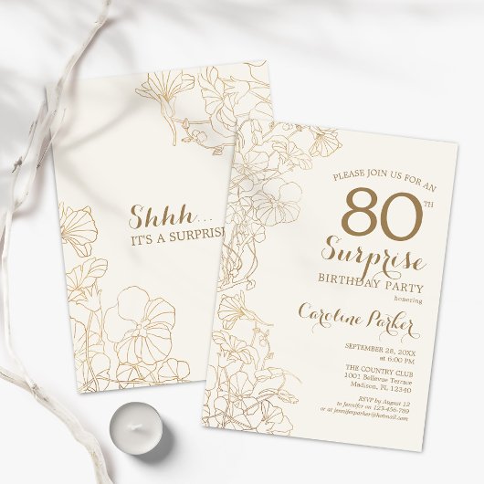 Floral Ivory Gold Surprise 80e verjaardag Kaart