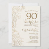 Floral Ivory Gold Surprise 90e verjaardag Kaart (Voorkant)