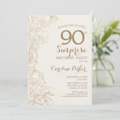 Floral Ivory Gold Surprise 90e verjaardag Kaart (Staand voorkant)