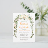 Floral Ivory Peach Brunch & Bubble Vrijgezellenfee Briefkaart (Staand voorkant)