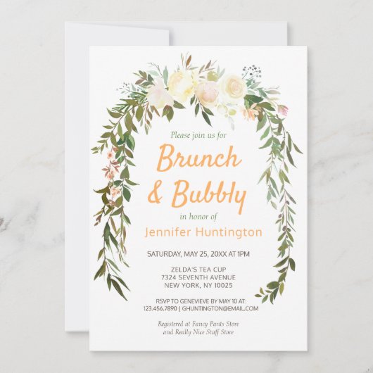 Floral Ivory Peach Brunch & Bubble Vrijgezellenfee Kaart (Voorkant)