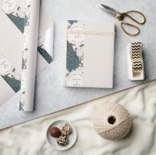 Floral Ivory Peacock & Flowers Verloving Cadeaupapier