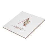 Floral Ivory Roos Gold Monogram Letter "A" Tegeltje (Zijkant)