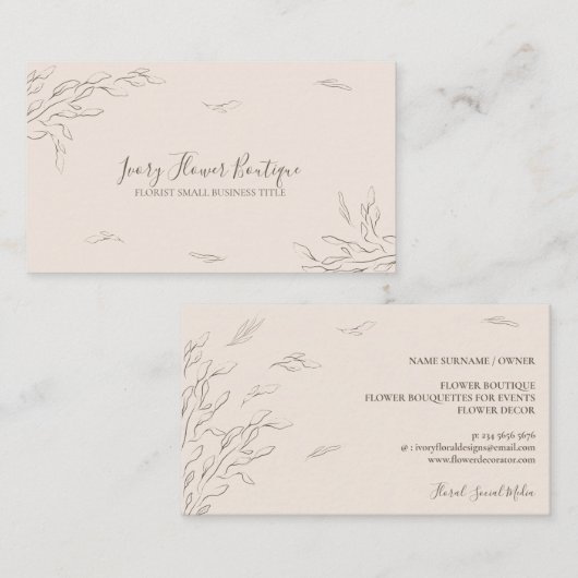 Floral Ivory Simple Boho Event Planner Visitekaartje (Voorkant / Achterkant)