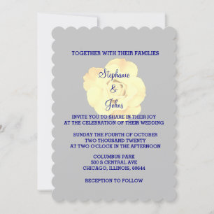 Floral Ivory White Cream Roos Custom Grey Wedding Kaart