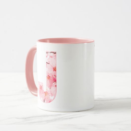 Floral J Initial Mug | Personalized Name & Traits Mok (Voorkant links)